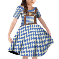 Lederhosen Oktoberfest Family Matching Off Shoulder Short Dress and Hawaiian Shirt Blue Edelweiss Floral Polka Dots - Wonder Print Shop