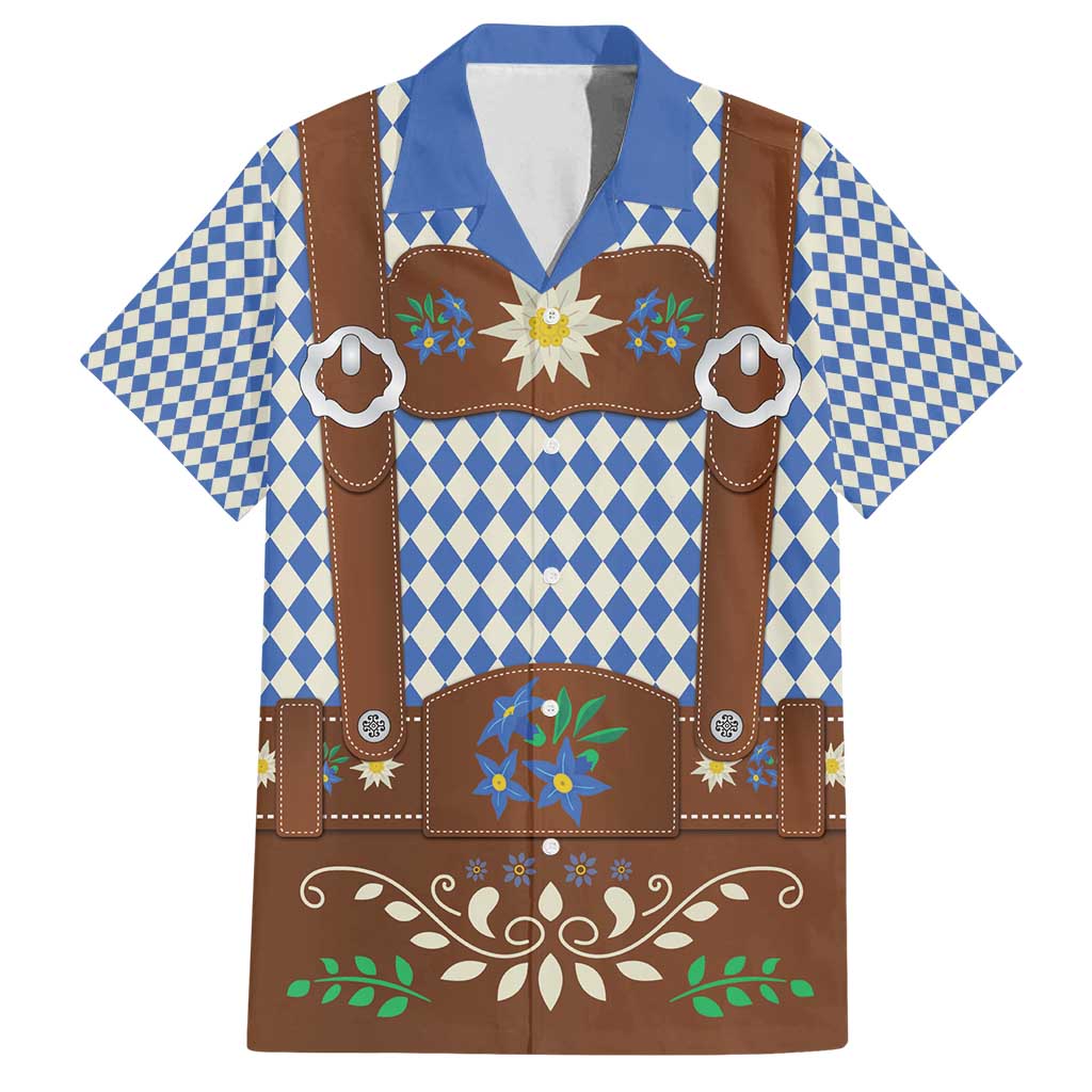 Lederhosen Oktoberfest Family Matching Off Shoulder Short Dress and Hawaiian Shirt Blue Edelweiss Floral Polka Dots - Wonder Print Shop