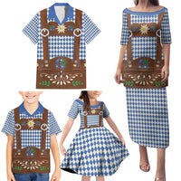 Lederhosen Oktoberfest Family Matching Puletasi and Hawaiian Shirt Blue Edelweiss Floral Polka Dots - Wonder Print Shop