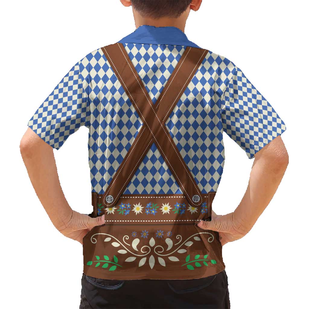 Lederhosen Oktoberfest Family Matching Summer Maxi Dress and Hawaiian Shirt Blue Edelweiss Floral Polka Dots - Wonder Print Shop