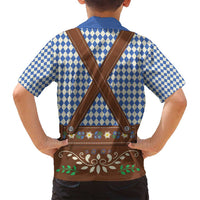 Lederhosen Oktoberfest Family Matching Summer Maxi Dress and Hawaiian Shirt Blue Edelweiss Floral Polka Dots - Wonder Print Shop