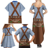 Lederhosen Oktoberfest Family Matching Summer Maxi Dress and Hawaiian Shirt Blue Edelweiss Floral Polka Dots - Wonder Print Shop
