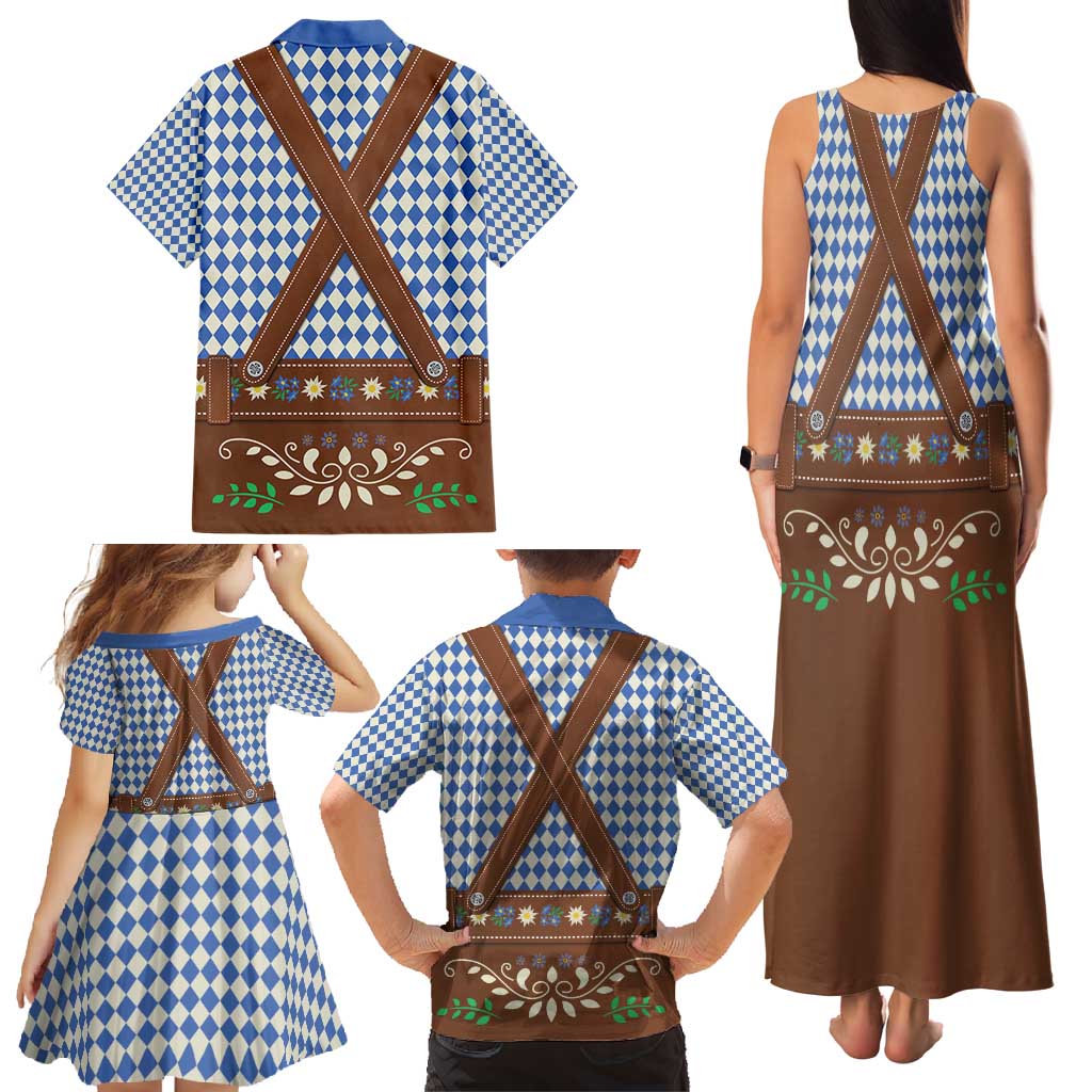 Lederhosen Oktoberfest Family Matching Tank Maxi Dress and Hawaiian Shirt Blue Edelweiss Floral Polka Dots - Wonder Print Shop