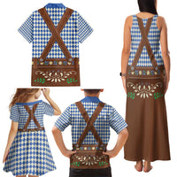 Lederhosen Oktoberfest Family Matching Tank Maxi Dress and Hawaiian Shirt Blue Edelweiss Floral Polka Dots - Wonder Print Shop