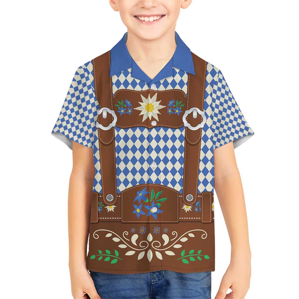 Lederhosen Oktoberfest Family Matching Tank Maxi Dress and Hawaiian Shirt Blue Edelweiss Floral Polka Dots - Wonder Print Shop