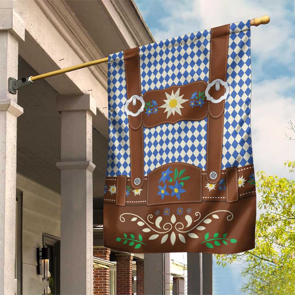 Lederhosen Oktoberfest Garden Flag Blue Edelweiss Floral Polka Dots - Wonder Print Shop