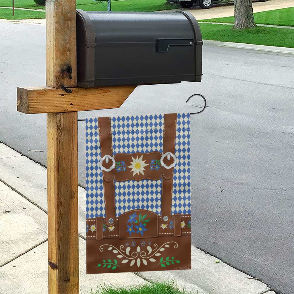Lederhosen Oktoberfest Garden Flag Blue Edelweiss Floral Polka Dots - Wonder Print Shop