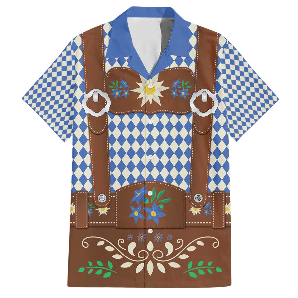 Lederhosen Oktoberfest Hawaiian Shirt Blue Edelweiss Floral Polka Dots - Wonder Print Shop
