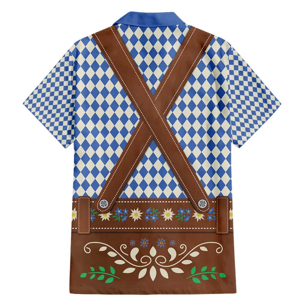 Lederhosen Oktoberfest Hawaiian Shirt Blue Edelweiss Floral Polka Dots - Wonder Print Shop