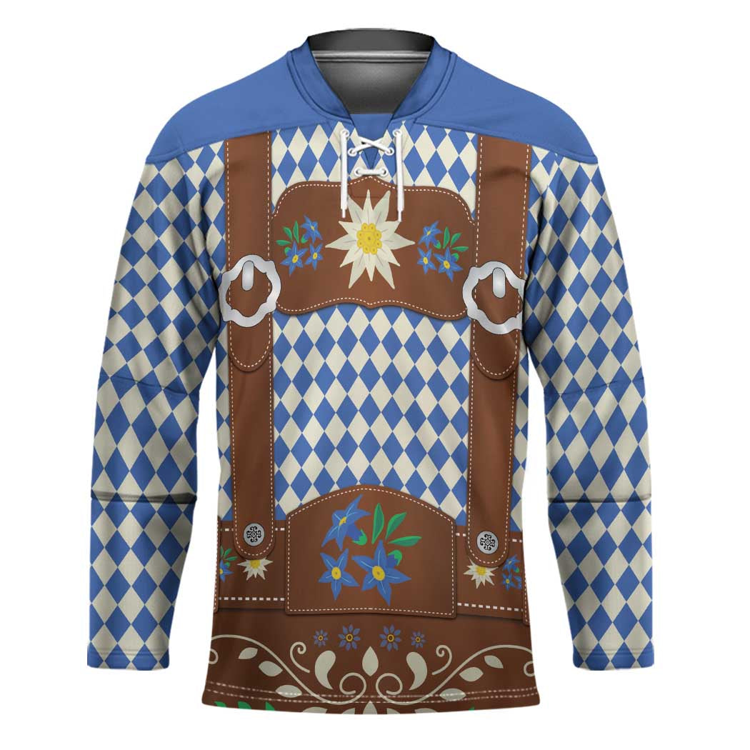 Lederhosen Oktoberfest Hockey Jersey Blue Edelweiss Floral Polka Dots - Wonder Print Shop