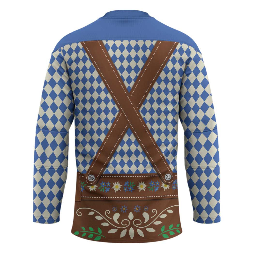 Lederhosen Oktoberfest Hockey Jersey Blue Edelweiss Floral Polka Dots - Wonder Print Shop