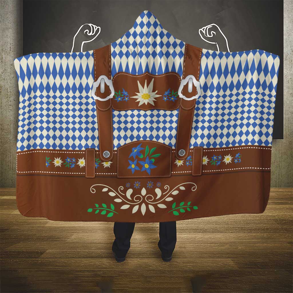 Lederhosen Oktoberfest Hooded Blanket Blue Edelweiss Floral Polka Dots - Wonder Print Shop