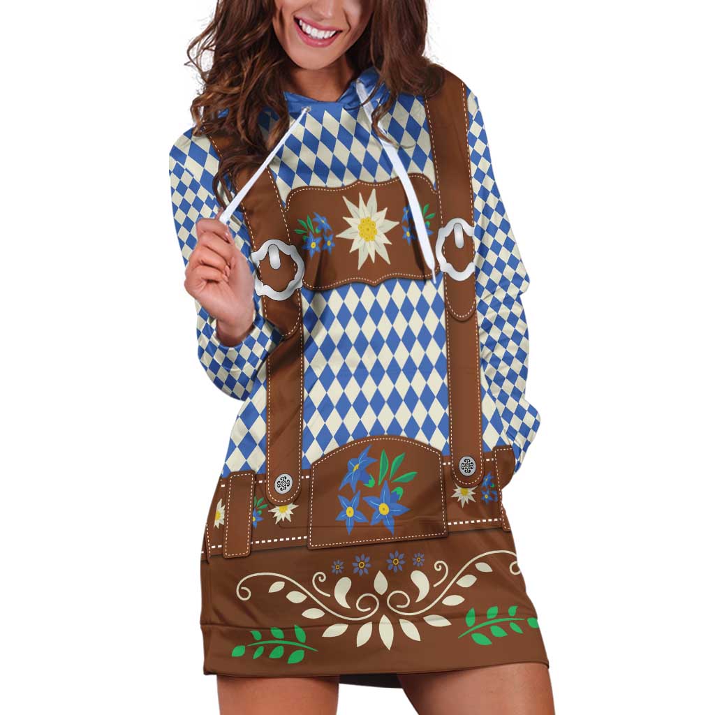 Lederhosen Oktoberfest Hoodie Dress Blue Edelweiss Floral Polka Dots - Wonder Print Shop