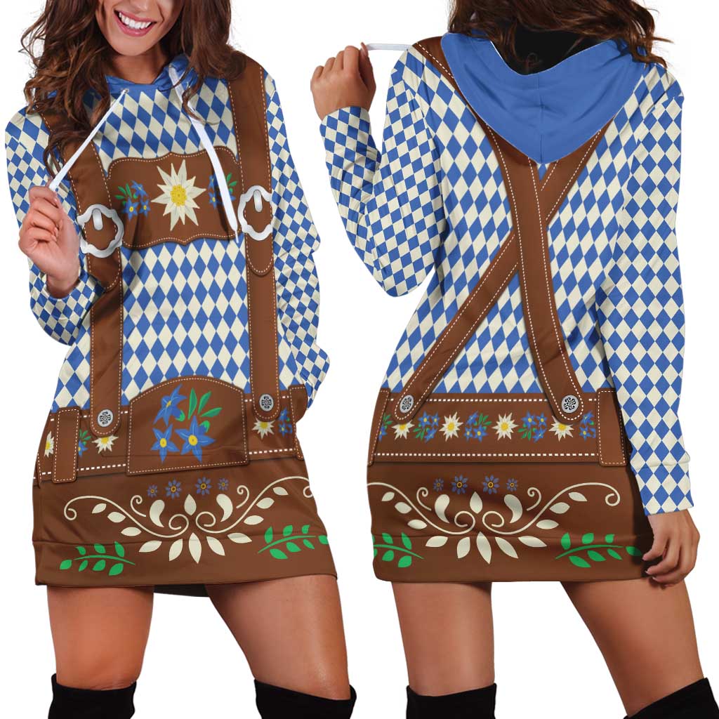 Lederhosen Oktoberfest Hoodie Dress Blue Edelweiss Floral Polka Dots - Wonder Print Shop