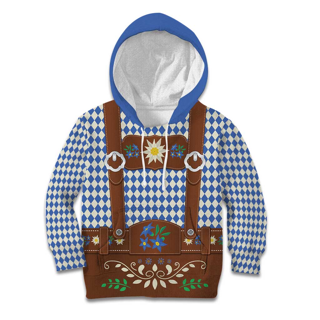 Lederhosen Oktoberfest Kid Hoodie Blue Edelweiss Floral Polka Dots - Wonder Print Shop