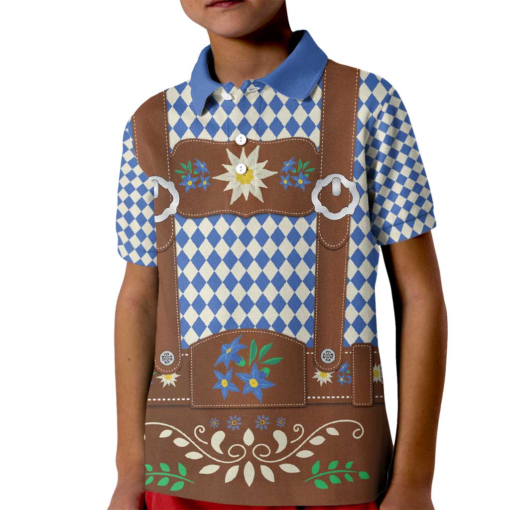 Lederhosen Oktoberfest Kid Polo Shirt Blue Edelweiss Floral Polka Dots - Wonder Print Shop