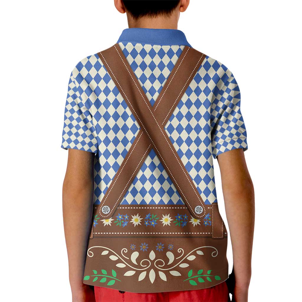 Lederhosen Oktoberfest Kid Polo Shirt Blue Edelweiss Floral Polka Dots - Wonder Print Shop