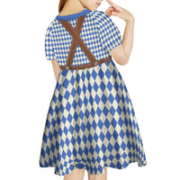 Lederhosen Oktoberfest Kid Short Sleeve Dress Blue Edelweiss Floral Polka Dots - Wonder Print Shop