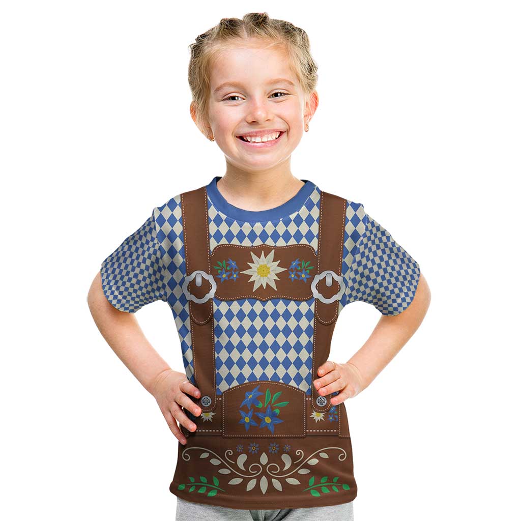 Lederhosen Oktoberfest Kid T Shirt Blue Edelweiss Floral Polka Dots - Wonder Print Shop