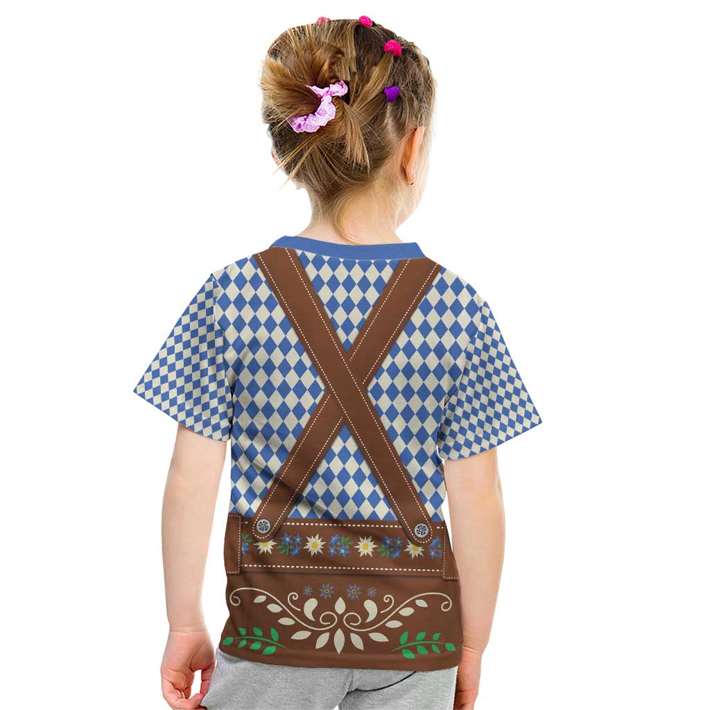 Lederhosen Oktoberfest Kid T Shirt Blue Edelweiss Floral Polka Dots - Wonder Print Shop