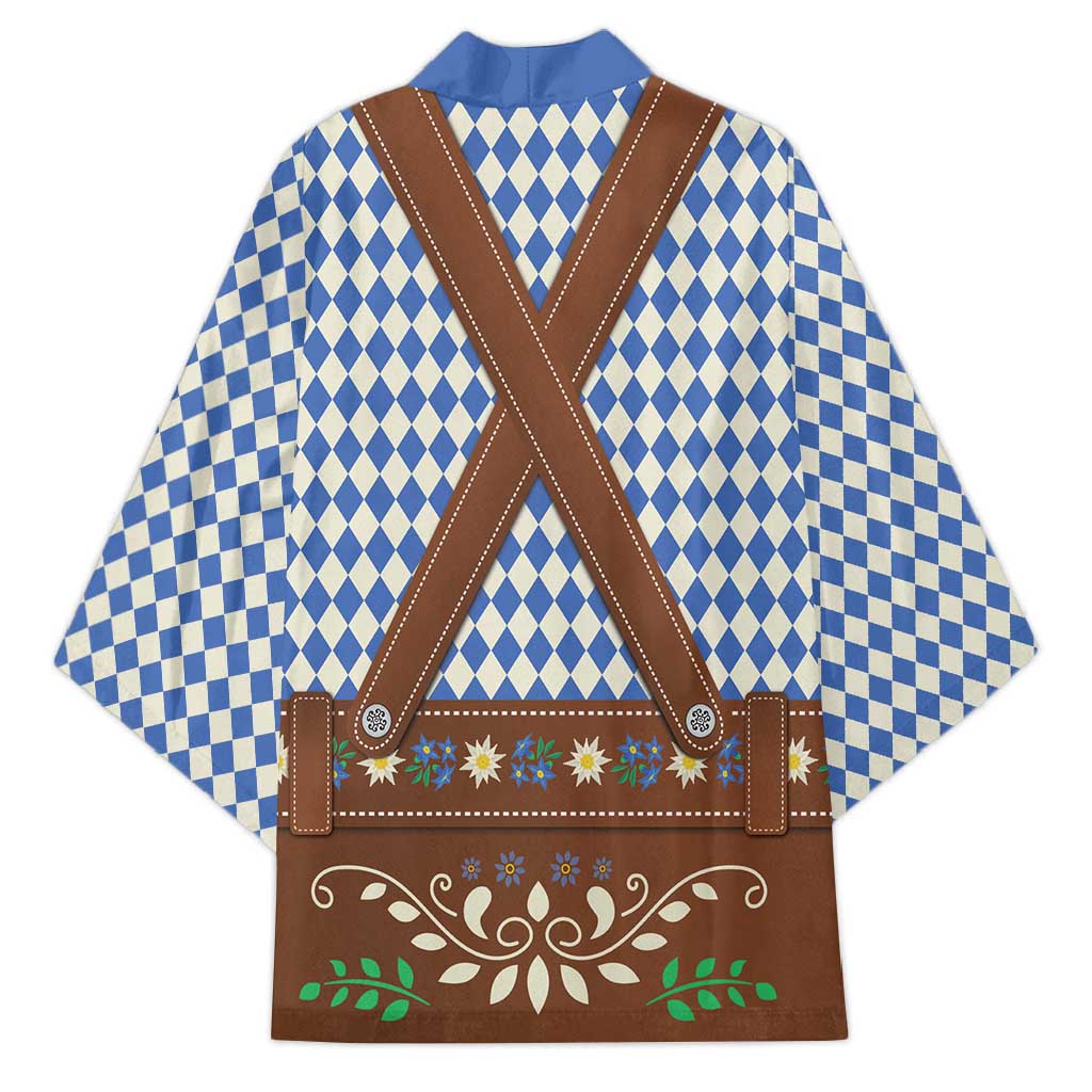 Lederhosen Oktoberfest Kimono Blue Edelweiss Floral Polka Dots - Wonder Print Shop