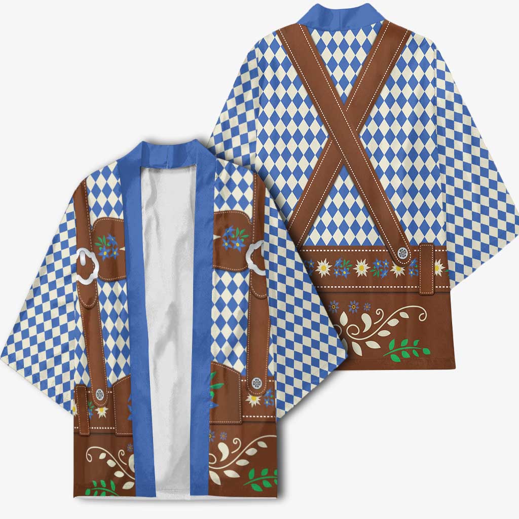 Lederhosen Oktoberfest Kimono Blue Edelweiss Floral Polka Dots - Wonder Print Shop