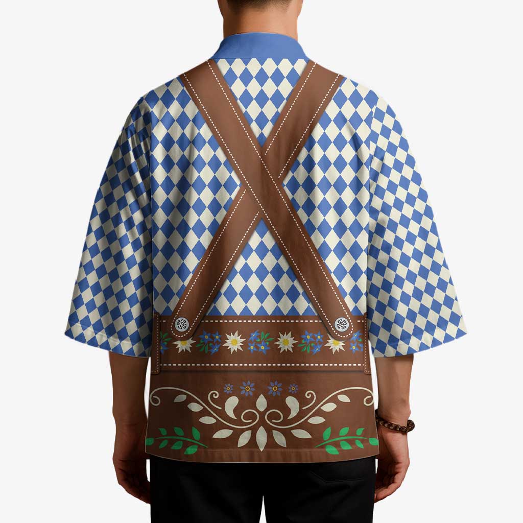 Lederhosen Oktoberfest Kimono Blue Edelweiss Floral Polka Dots - Wonder Print Shop