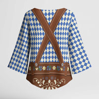 Lederhosen Oktoberfest Kimono Sleeve Blouse Blue Edelweiss Floral Polka Dots - Wonder Print Shop