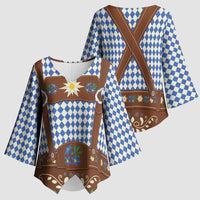 Lederhosen Oktoberfest Kimono Sleeve Blouse Blue Edelweiss Floral Polka Dots - Wonder Print Shop