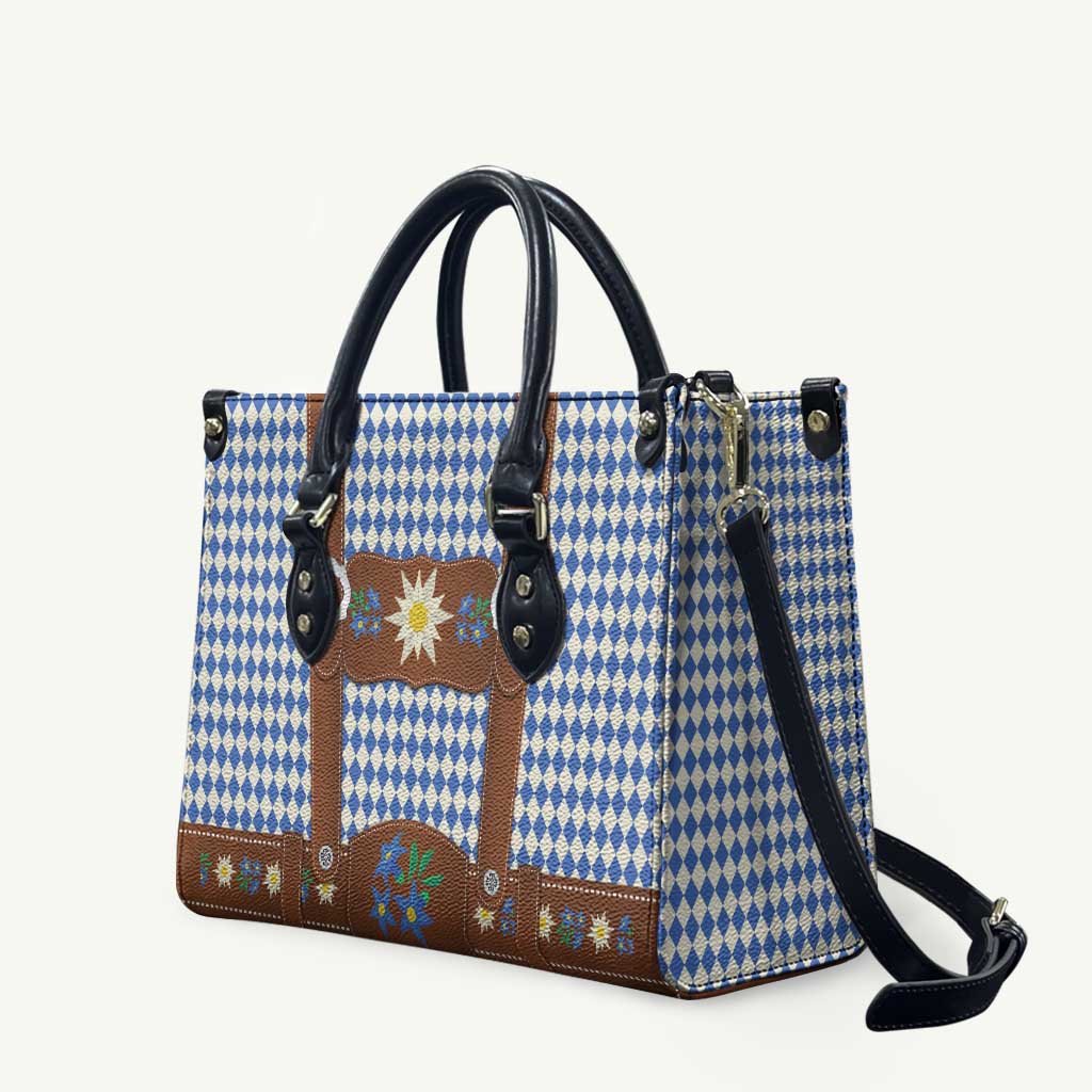Lederhosen Oktoberfest Leather Bag Blue Edelweiss Floral Polka Dots - Wonder Print Shop