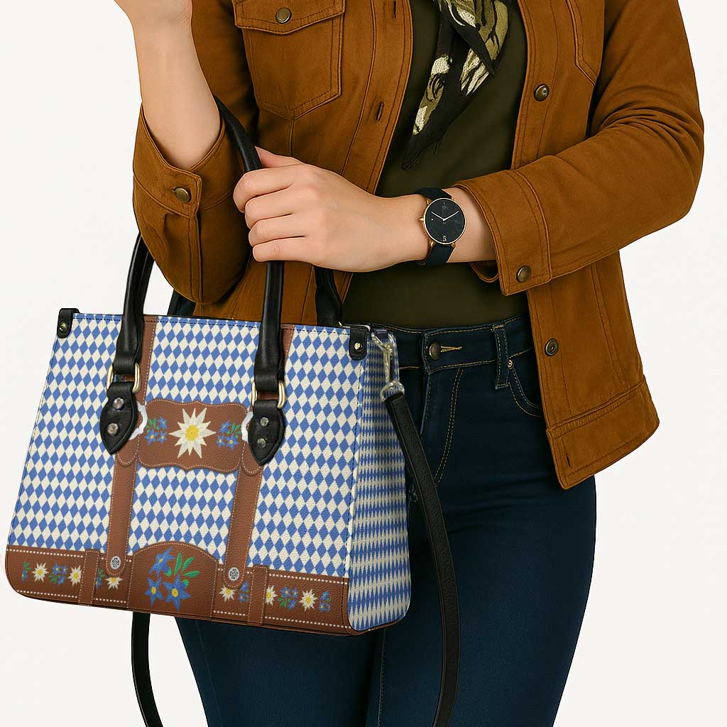 Lederhosen Oktoberfest Leather Bag Blue Edelweiss Floral Polka Dots - Wonder Print Shop