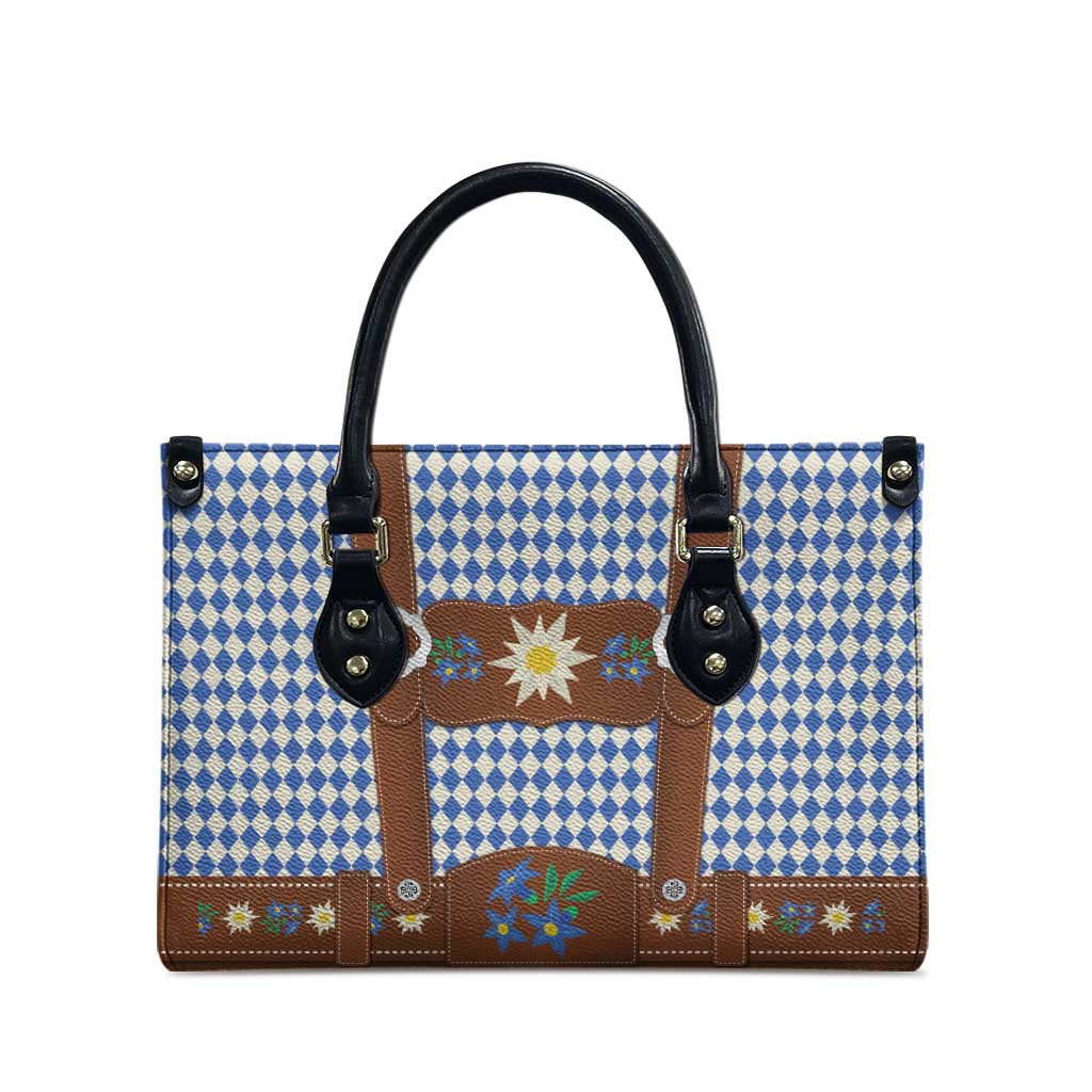 Lederhosen Oktoberfest Leather Bag Blue Edelweiss Floral Polka Dots - Wonder Print Shop