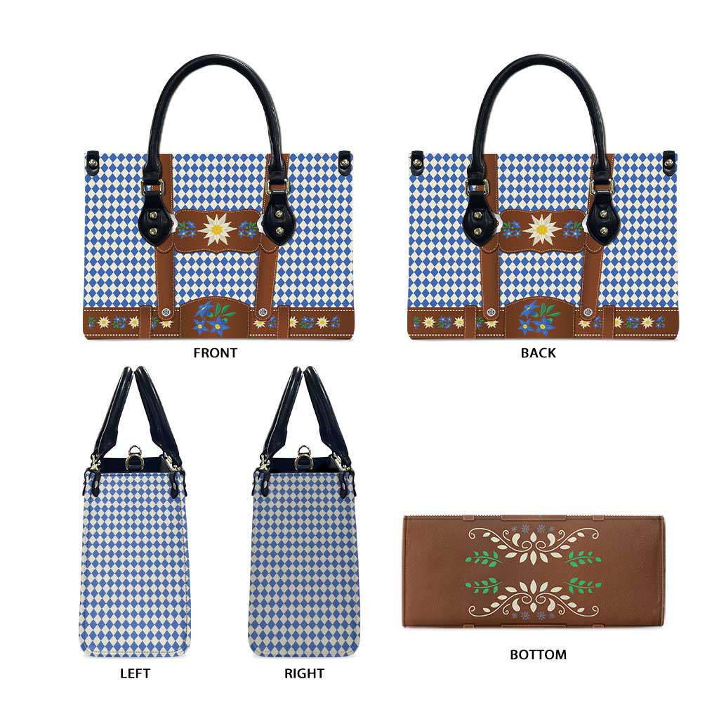 Lederhosen Oktoberfest Leather Bag Blue Edelweiss Floral Polka Dots - Wonder Print Shop