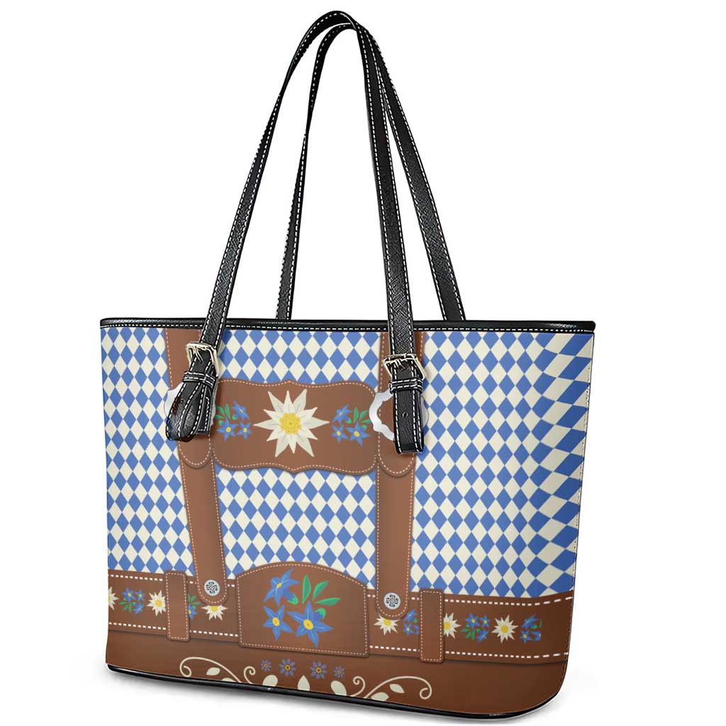 Lederhosen Oktoberfest Leather Tote Bag Blue Edelweiss Floral Polka Dots - Wonder Print Shop