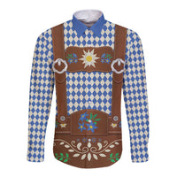 Lederhosen Oktoberfest Long Sleeve Button Shirt Blue Edelweiss Floral Polka Dots - Wonder Print Shop