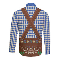Lederhosen Oktoberfest Long Sleeve Button Shirt Blue Edelweiss Floral Polka Dots - Wonder Print Shop