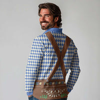 Lederhosen Oktoberfest Long Sleeve Polo Shirt Blue Edelweiss Floral Polka Dots - Wonder Print Shop