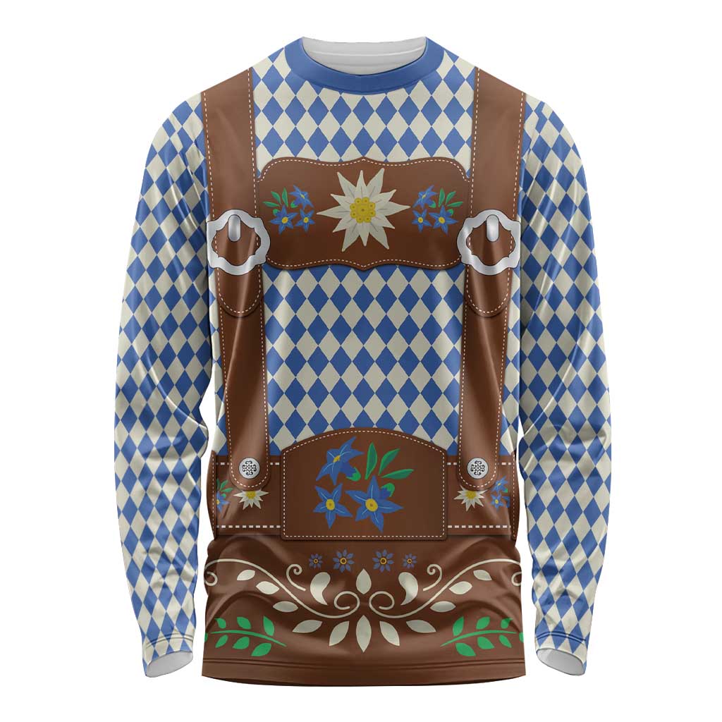 Lederhosen Oktoberfest Long Sleeve Shirt Blue Edelweiss Floral Polka Dots - Wonder Print Shop