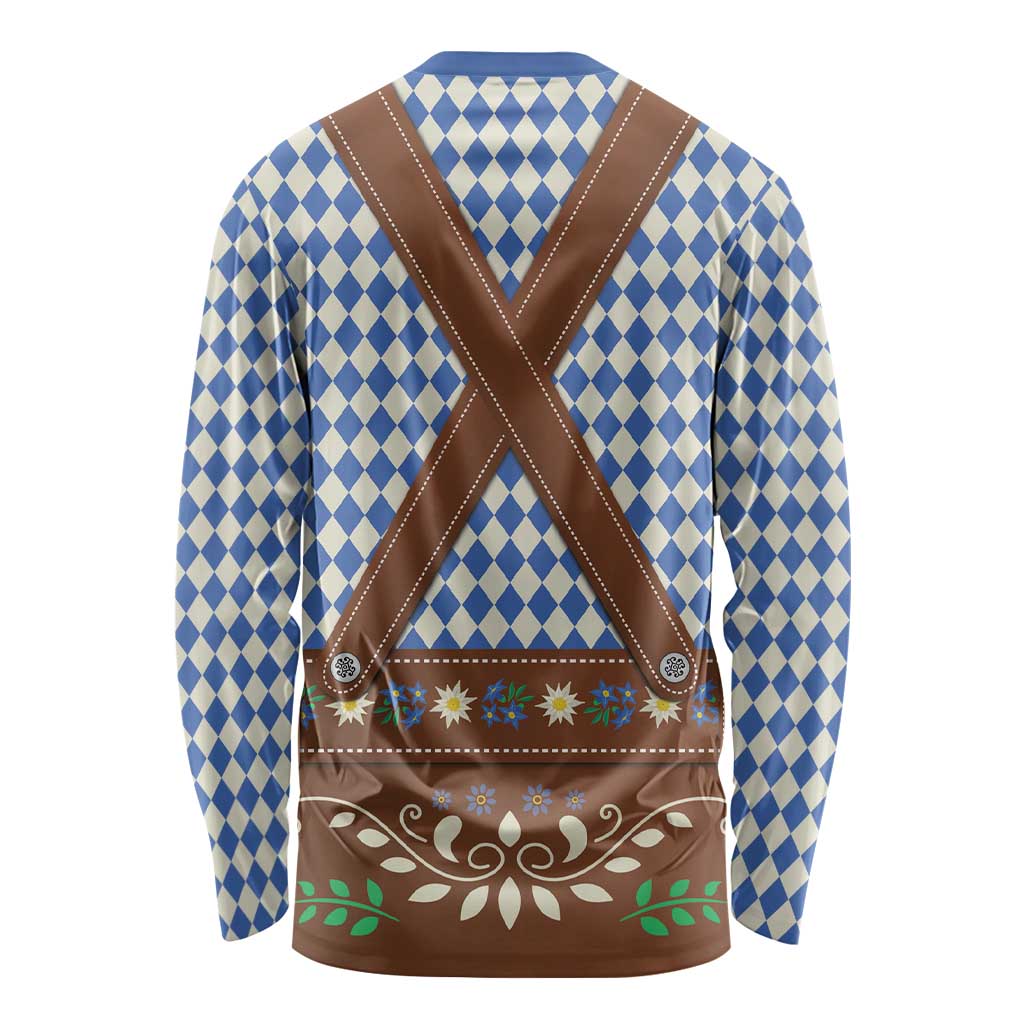 Lederhosen Oktoberfest Long Sleeve Shirt Blue Edelweiss Floral Polka Dots - Wonder Print Shop
