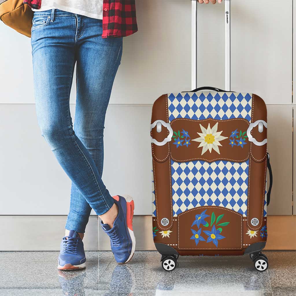 Lederhosen Oktoberfest Luggage Cover Blue Edelweiss Floral Polka Dots - Wonder Print Shop