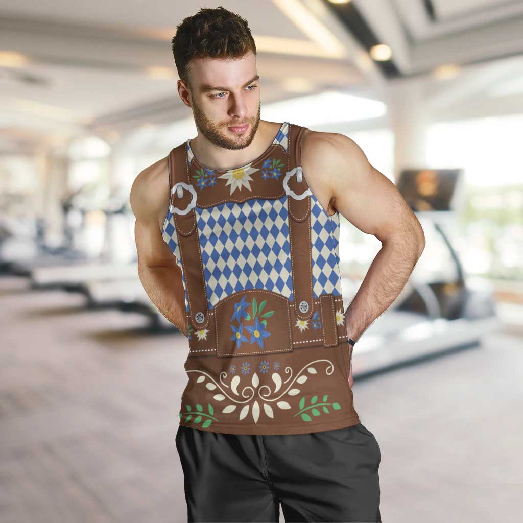 Lederhosen Oktoberfest Men Tank Top Blue Edelweiss Floral Polka Dots - Wonder Print Shop
