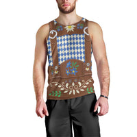 Lederhosen Oktoberfest Men Tank Top Blue Edelweiss Floral Polka Dots - Wonder Print Shop
