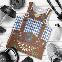Lederhosen Oktoberfest Men Tank Top Blue Edelweiss Floral Polka Dots - Wonder Print Shop