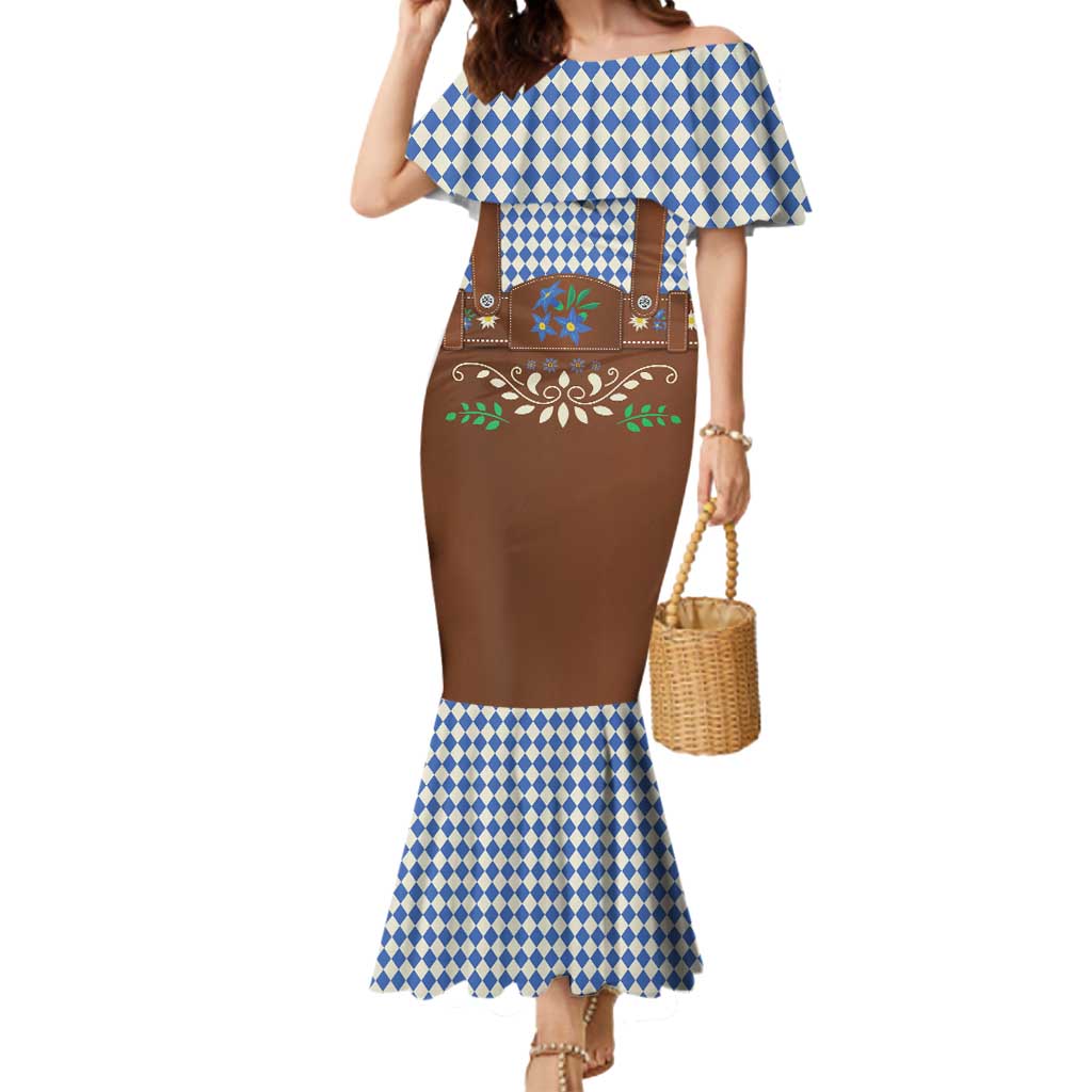 Lederhosen Oktoberfest Mermaid Dress Blue Edelweiss Floral Polka Dots - Wonder Print Shop