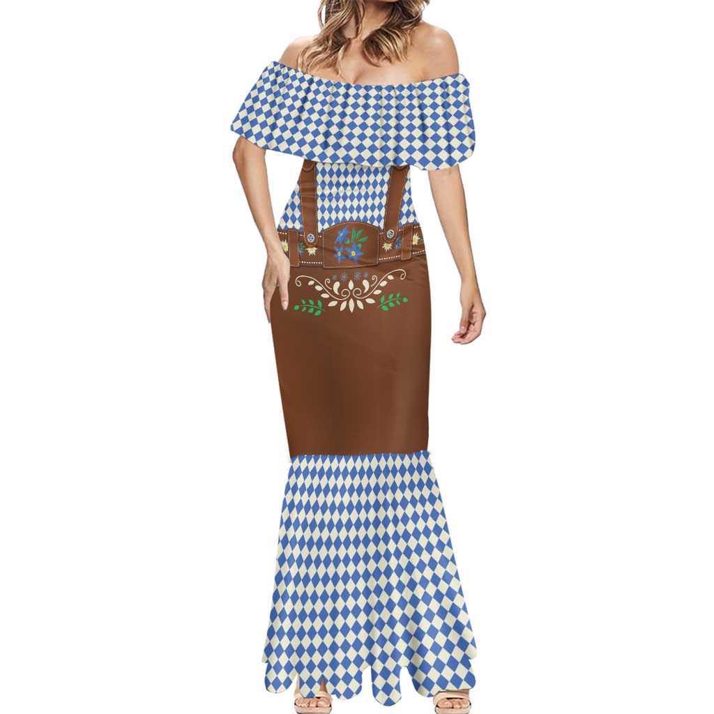 Lederhosen Oktoberfest Mermaid Dress Blue Edelweiss Floral Polka Dots - Wonder Print Shop