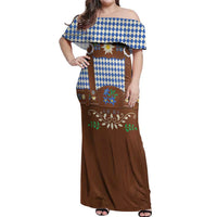 Lederhosen Oktoberfest Off Shoulder Maxi Dress Blue Edelweiss Floral Polka Dots - Wonder Print Shop