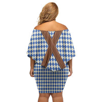 Lederhosen Oktoberfest Off Shoulder Short Dress Blue Edelweiss Floral Polka Dots - Wonder Print Shop