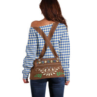 Lederhosen Oktoberfest Off Shoulder Sweater Blue Edelweiss Floral Polka Dots - Wonder Print Shop