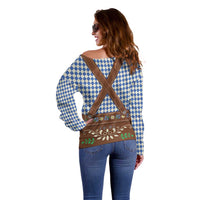 Lederhosen Oktoberfest Off Shoulder Sweater Blue Edelweiss Floral Polka Dots - Wonder Print Shop