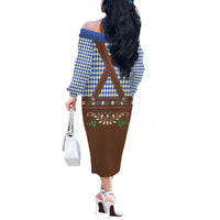 Lederhosen Oktoberfest Off The Shoulder Long Sleeve Dress Blue Edelweiss Floral Polka Dots - Wonder Print Shop